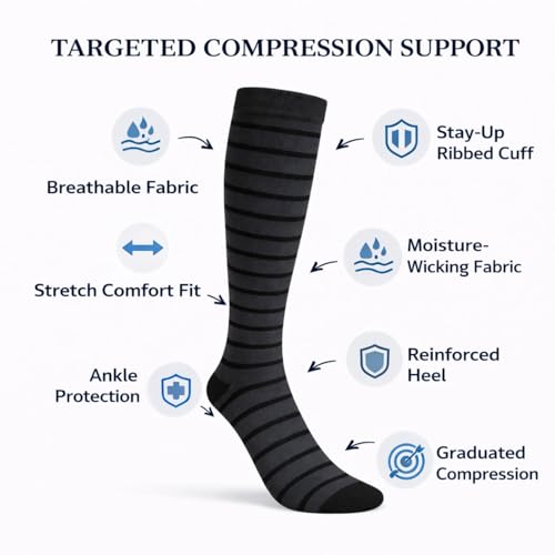 Image of Diamond Star 6 Pairs Compression Socks for Men & Women, Knee High Socks