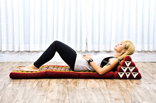 Image of Leewadee - Comfortable Japanese Floor Mattress Used As Thai Floor Bed with Triangle Cushion, Futon Mattress Or Thai Massage Mat, 67 x 21 inches, Green Red