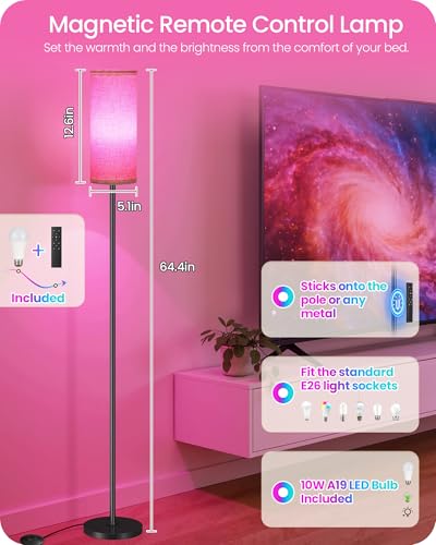 Image of Dimmable Floor Lamp for Living Room with RGB Colors, Color Changing Ambient Lighting, Corner Standing Lamp for Bedroom - Remote, Foot Switch, Timer, Warm Cool White, 10W Smart Bulb Included RE06LD05W1