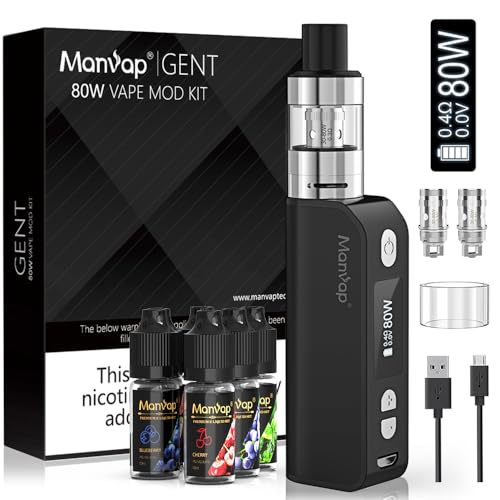Manvap Cigarette Électronique Kit Complet 80W Vape mod box 2200mAh 2ml Top Refill Atomiseur 0,3ohm, E-Cigarette Vape Pen Set Pas de e-liquide sans Nicotine GENT