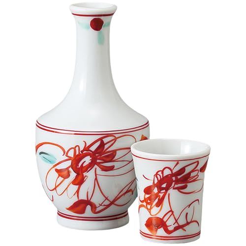 エールネット(Ale-net) 酒器セット 徳利 おちょこ セット 径6.7×高13cm 150ml 赤絵ボタン 徳利セット 陶器 美濃焼 熱燗 燗瓶 冷酒 日本酒