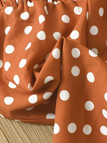 Wdirara Toddler Girl's Polka Dots Square Neck Puff Long Sleeve Shirred Wide Leg Jumpsuit Pants Brown 5Y #TOP5