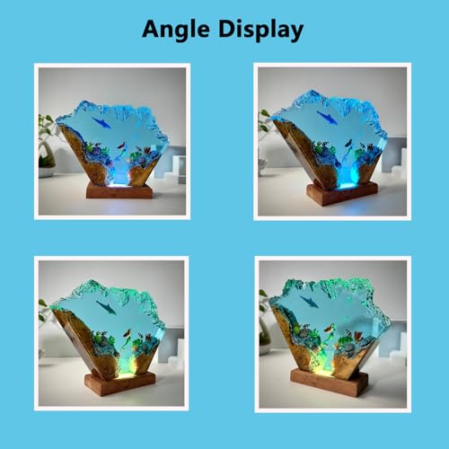 Image of FOTN Mermaid Resin Lamp Ocean Epoxy Resin Night,The Underwater World Landscape Night Lamp with USB Port for Office Decoration, Bedroom Decoration (Mermaid-2,8 inches)