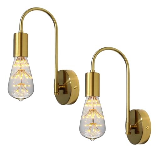 YSGUYILT Lámpara de pared Vintage Retro 2 Piezas Aplique Pared de Metal E27 Industrial Aplique de Pared Interior Para Dormitorio, Sala, Pasillo (Bombillas no Incluidas)-Dorado