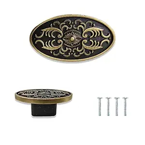VOLO Antique Brass Cabinet Knob Pull Handle (Oval Flower) Pack of 2 Pcs.(Color: Antique)