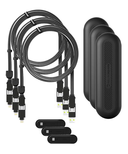 Rolling Square inCharge XL 200 cm - USB-C-Kabel, Universal-Smartphone-Kabel, Geschenk für Männer, 6-in-1-Universalladegerät für Smartphones, Schwarz, Lightning-Kabel 100 W, Multipack 3x