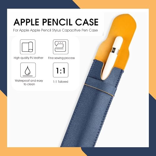Image of Apple Pencil Leather Sleeve Case - Protective Holder Pouch for Apple Pencil 1st & 2nd Generation | Slim Lightweight Stylus Cover for Scratch & Impact Protection (Blue)