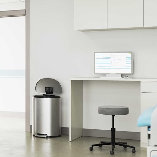 Image of 13.2 Gallon / 50L Fire-Resistant Stainless Steel Semi-Round Step Trash Can for Office, Restaurant, Hotel - FM Approved, Heavy-Duty Pedal Bin with Odor Filter and Removable Bucket