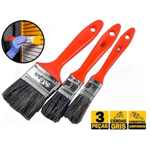 Kit 3 Pincéis, Tricha, para Pintura e Artesanato, Cerdas Griz, 1/5