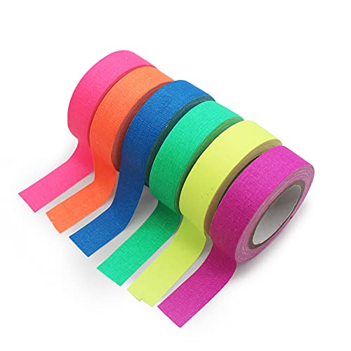 6 Stück Fluoreszierendes Klebeband Schwarzlicht Gaffa Reaktivband Leuchtendes Band Selbstklebendes Neon Klebeband Tape Neon Bunte Gewebeband für Party Basteln Dekoration Cover