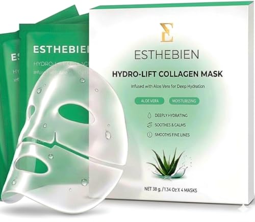 ESTHEBIEN Cooling Aloe Vera Hydrogel Face Mask Soothing Overnight Mask for Dry Sensitive & Irritated Skin Deep Hydration Redness Relief & Moisturizing Care 4 Pack