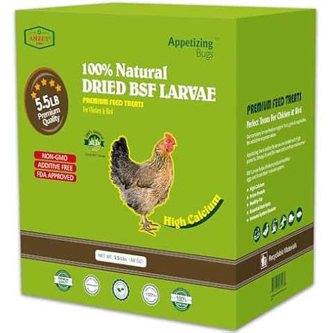 5.5 LBS Dried Black Soldier Fly Larva/Dried Mealworms - 100% Natural BSF Larvae - 85XMore Calcium Than Mealworms - High Calcium Treats for Chickens, Birds, Reptiles, Hedgehog, Geckos, Turtles- 5.5 LBS Cover