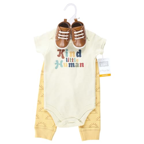 Image of Hudson Baby Unisex Baby Cotton Bodysuit, Pant and Shoe Set