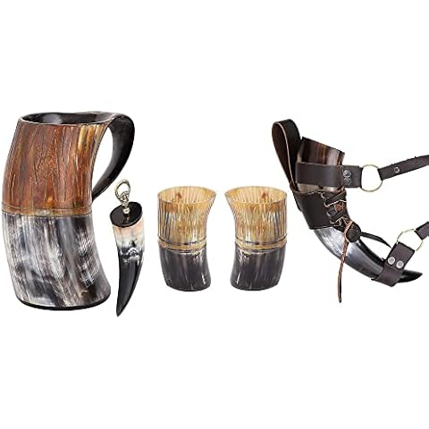 Bhartiya Handicrafts Drinking Horn Mug for Beer, Tea, Coffee – Medieval Stein Tankard with Carved Design for Men & Women Cover