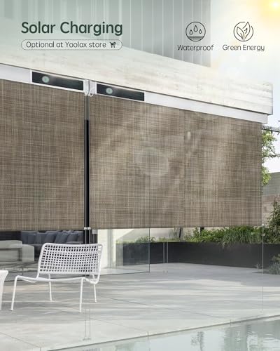 Yoolax Customized Motorized Outdoor Shades, Smart Blinds Compatible with Alexa Google, Remote Control Waterproof Blinds for Patio Porch Windows Outside (5% Openness Minty Oat Latte) - Thumbnail 3