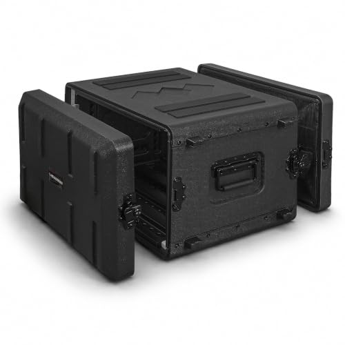 Image of Sound Town 6U Molded PE Rack Road Case with 17 inch Depth, Microphone and Accessory Storage Lids, Twist Latches, Front & Rear Rack Rails, Lightweight (STRC-PE6U)