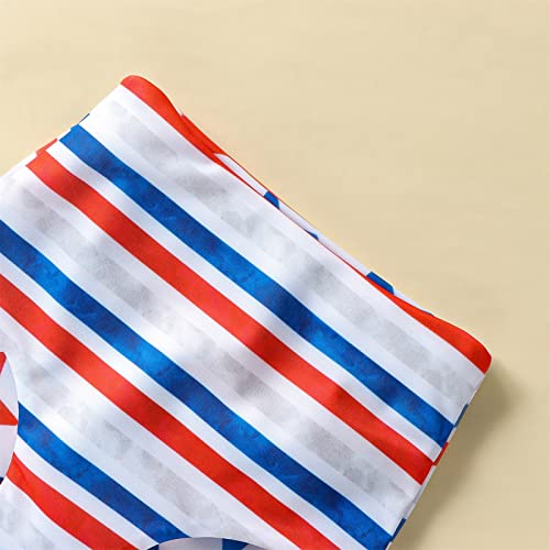 Image of Toddler Girls 4th of July Swimsuit American Flag Reversible Bathing Suit Patriotic Crop Top High Waisted Bikini Set