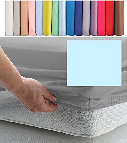 3' SINGLE FITTED SHEET EXTRA LONG 3' x 6' 6" (36" x 78") 300 Thread Count Percale Material (Sky Blue, 13")