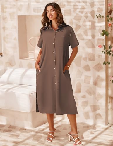 Image of Zeagoo Women Dresses Summer Casual Short Sleeve Button Down Shirt Dresses 2026 Beach Cover Up with Pockets