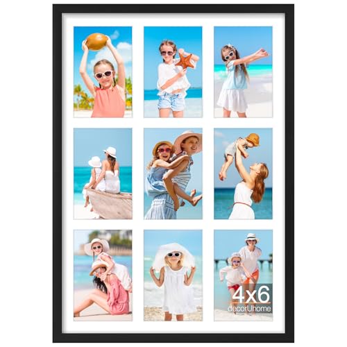decorUhome 14x20 Picture Frames Collage Wall Decor, Display 9Pcs 4x6 Photos with Mat or 1Pcs 14x20 Unmatted, 9 4x6 Collage Picture Frames for Wall Mounting, Black