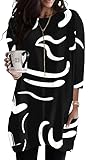 Poetsky Black Women's Peasant Dress Shirts for Work Tunics to Wear with Leggings Elbow Sleeve Western Ethnic Blouses and Tops Boho Clothes 2026 Black & White M