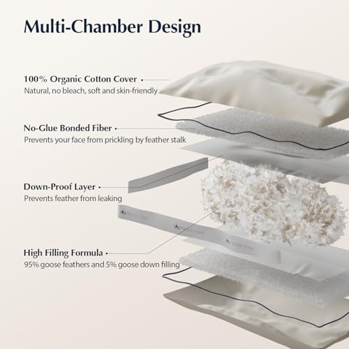 Image of Pacific Coast Goose Feather and Down Pillows, Queen Size Set of 2, Gusseted Pillows, Bed Pillows for Sleeping, Good for Side and Back Sleepers, 100% Organic Cotton Fabric
