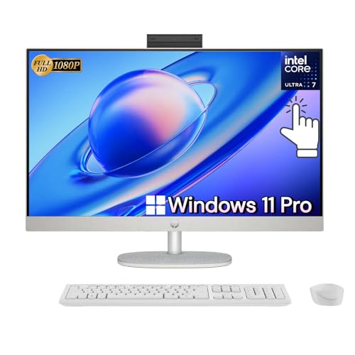 Image of HP All-in-One 27 inch Touchscreen Desktop Computer - Windows 11 Pro, 27 inch FHD IPS LED Touch Display, Intel 12-Core Ultra 7-155U, Adjustable Height, WiFi 6, HD Webcam, 128 GB DDR5 RAM | 8 TB SSD