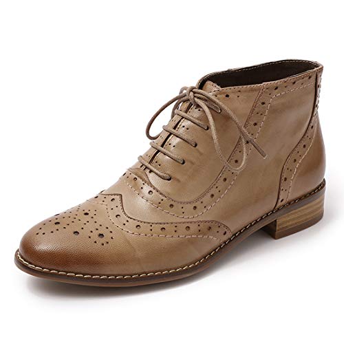 Image of Mona flying Women's Leather Brogue Ankle Boots Low Heel Oxford Booties