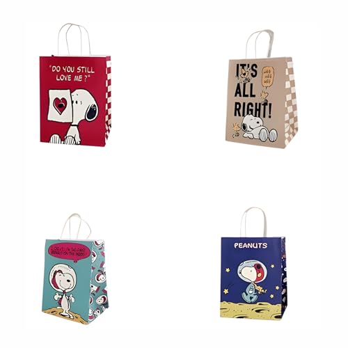 4個 かわいいスヌーピーギフトバッグ クラフト プレゼント用 スヌーピーラッピング袋 紙袋 手提げ袋 リサイクル可能 男女兼用 非公式