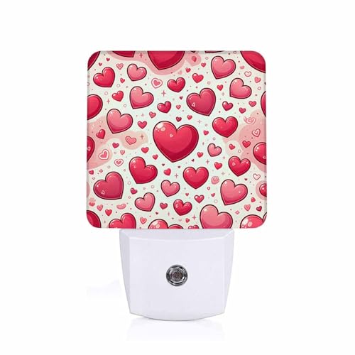Image of LED Night Light Lamp with Smart Sensor Dusk to Dawn Sensor,Red Love Heart Cute Romantic Pink Hearts Valentine's Day Holiday Night Light Daylight White,0.5W Plug-into Wall for Adults,Bedroom