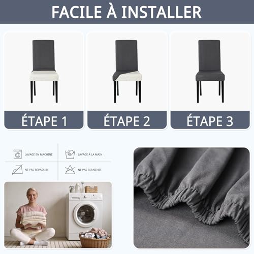 Housse de chaise extensible lot de 6 gris pour masquer l'usure - 6