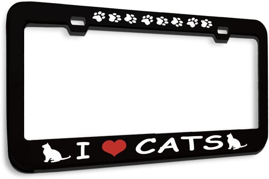 Speedy Pros Metal License Plate Frame I Love My Cats Animal Metal Tag Holder Car Accessories Stainless Steel 2 Holes 1 Frame