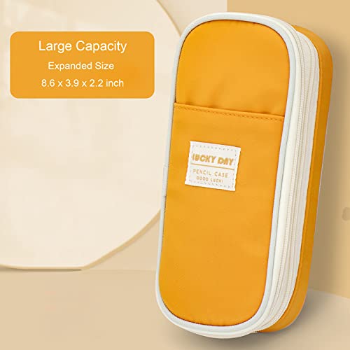 Honfersm Pencil Case Large Capacity Pen Pouch Durable Polyester Marker Pens Holder Stationery Organizer Bag Office Supplies Gifts For Teachers,Men And Women - Yellow #TOP1