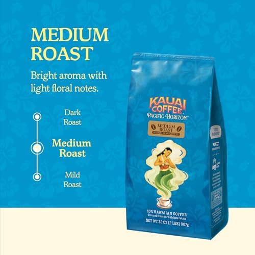 KAUAI COFFEE Whole Bean , Koloa Estate Medium Roast - Arabica Whole Bean from Hawaii?s Largest Grower - Bright Aroma with Light Floral Notes (32 Ounces)