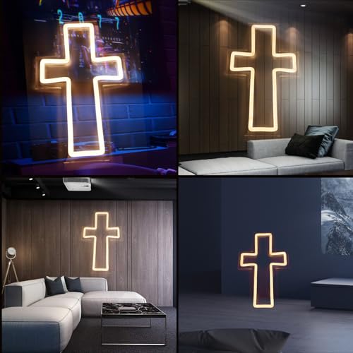 Image of Anrookie Neon Cross Sign for Wall Decor, USB Powered LED Cross Neon Light with Dimmable Feature for Bedroom, Wall, Christening, Christmas, Kids Birthday Party Decor