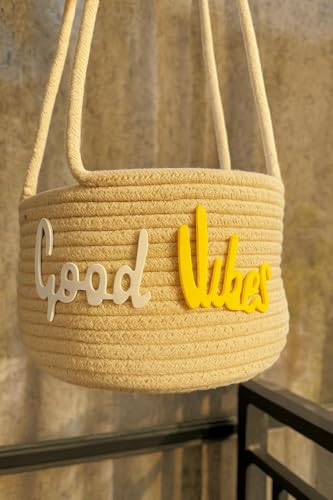 Image of ZAVEZA- Eco Friendly Hanging Planters Cotton Rope Basket, Plant Holder with Large Handle Set of 1 (Size- 8 X 6 Inches)