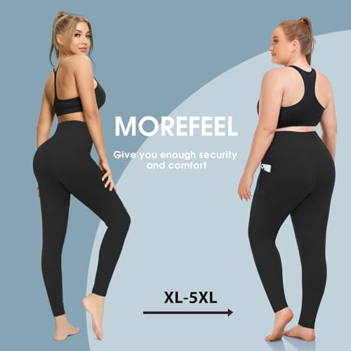 MOREFEEL Plus Size Leggings for Women with Pockets-Stretchy XL-5XL Yoga Pants Tummy Control High Waist Workout Leggings3