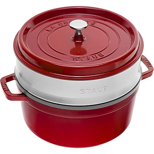 STAUB Cocotte de hierro fundido con vaporizador 24 cm, color cereza