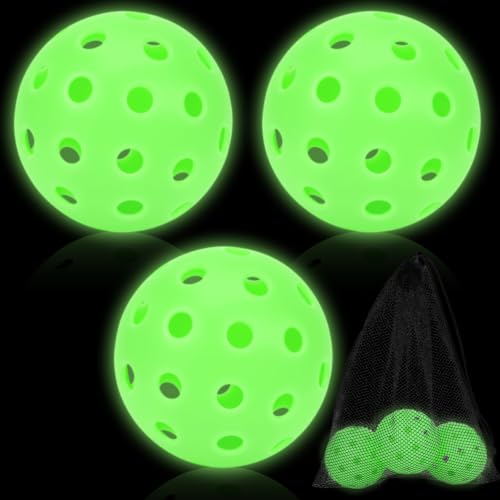 Coopay 3 Pack Glow in the Dark Pickleball Balls, 40 Holes Green Set