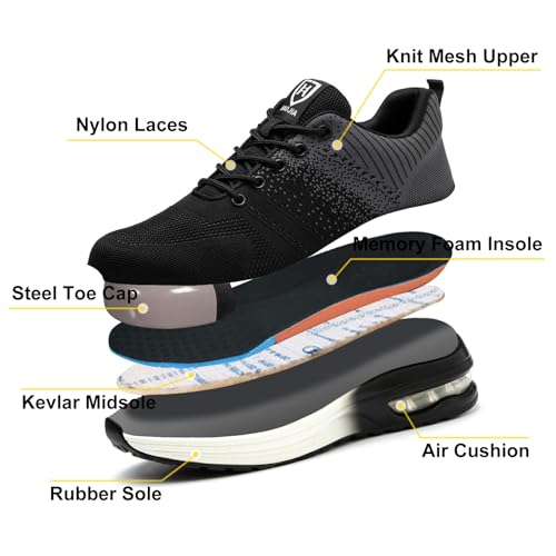 Foto von Baofular Arbeitsschuhe Herren Sicherheitsschuhe Damen Leicht Sportlich Stahlkappenschuhe rutschfest Atmungsaktiv Grau 42 EU 260