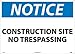 NMC N162AD OSHA Sign, Legend "NOTICE - CONSTRUCTION SITE NO TRESPASSING", 28" Length x 20" Height, Aluminum, Black/Blue on White