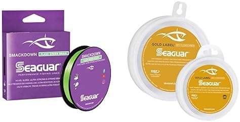 Bundle of Seaguar Smackdown High Visibility Braided Fishing Line, 30lb, 300yds + Seaguar Gold Label 100% Fluorocarbon Fishing Line Leader, 30lbs, 25yds