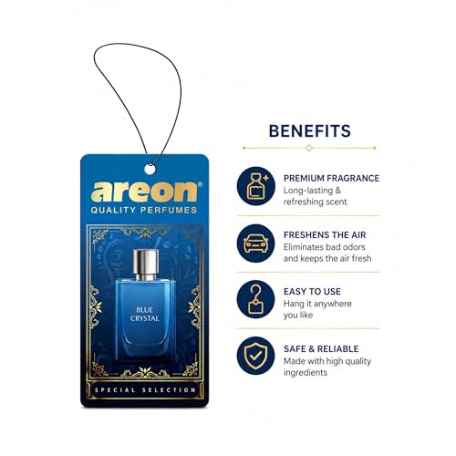 Image of AREON Luxury Blue Crystal SS03 Car Hanging Air Freshener - Premium Vehicle Air Freshener, Long Lasting Car Perfume, Elegant Hanging Fragrance for Interior Odor Control - (Pack of 3)