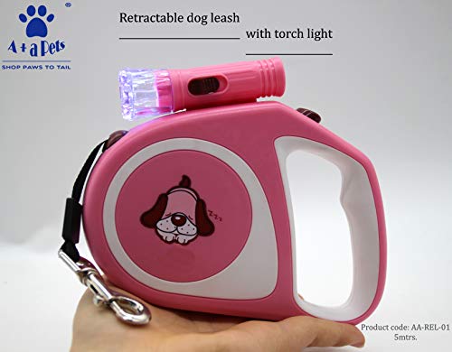 Image of A+a Pets Leash with Torch for Pet (5 metres, Black), Black, Extra Large, 90 g