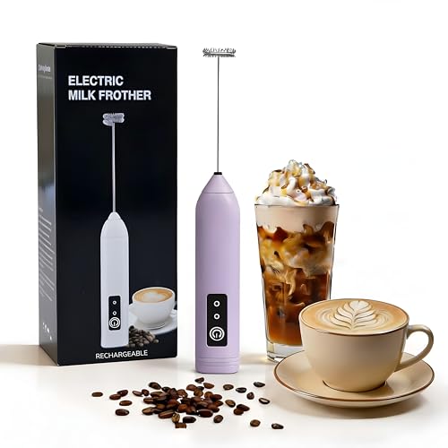 Image of Coffee Frother - Electric Rechargeable Coffee Maker Machine for Home Electric Coffee Frother & Milk Whisker | 1 Year Warranty | Free Recipe Book (Frother) (Orchid Mist)