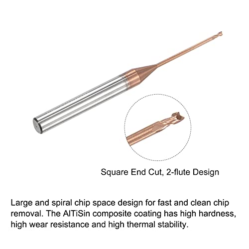 Image of uxcell Square Nose End Mill, 1mm Solid Carbide AlTiSin Coated Long Reach CNC Router Bits 2 Flutes Milling Cutter with Extended Neck, 18mm Cutting Length 4mm Shank