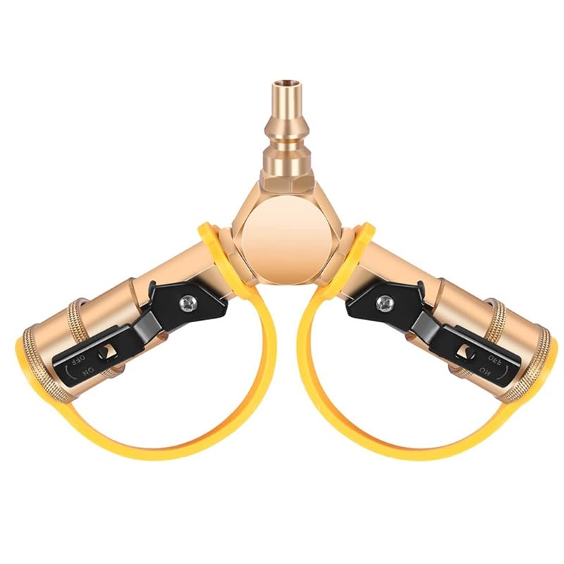 1/4 inch RV Propane Quick Connect Y-Splitter Adapter with Shutoff Valve Full Flow Plug 2 Way LP Gas Adapter for RV - (Color Name: Gold)