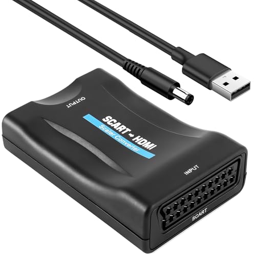Euroconector a HDMI 1080p 720p Scart to HDMI para Proyectores Monitores TV STB VHS Xbox PS2 Sky Blu ray DVD VCR Conversores de Vídeo Adaptador con Cable USB Convierte Señal Analógica a Digital HD