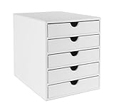 OSCO Faux Leather 5 Tier Paper Sorter A4 Drawer Unit, Document Storage Organiser, Desk Tidy for Home Office, Paperwork Filing Cabinet, 31 x 25.3 x 34 cm, White