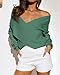 BTFBM Off The Shoulder Sweater for Women Winter Fall Fashion 2026 V Neck Long Sleeve Ribbed Knit Wrap Cropped Sweaters(Army Green, Medium)